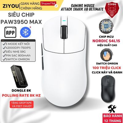 Chuột Gaming Không Dây Chuyên Game Ziyou Attack Shark X8 Ultimate Chip PAW3950MAX Switch Omron App