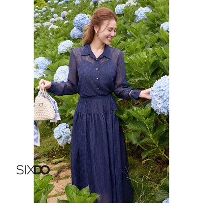 Áo sơ mi tơ họa tiết SIXDO (Dark Navy Organza Shirt)