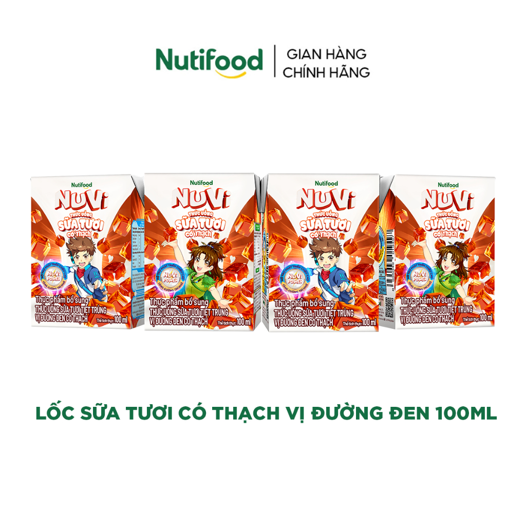 [QUÀ TẶNG KHÔNG BÁN] Lốc NuVi Thức Uống Sữa Tươi Có Thạch Vị Đường Đen 100ml