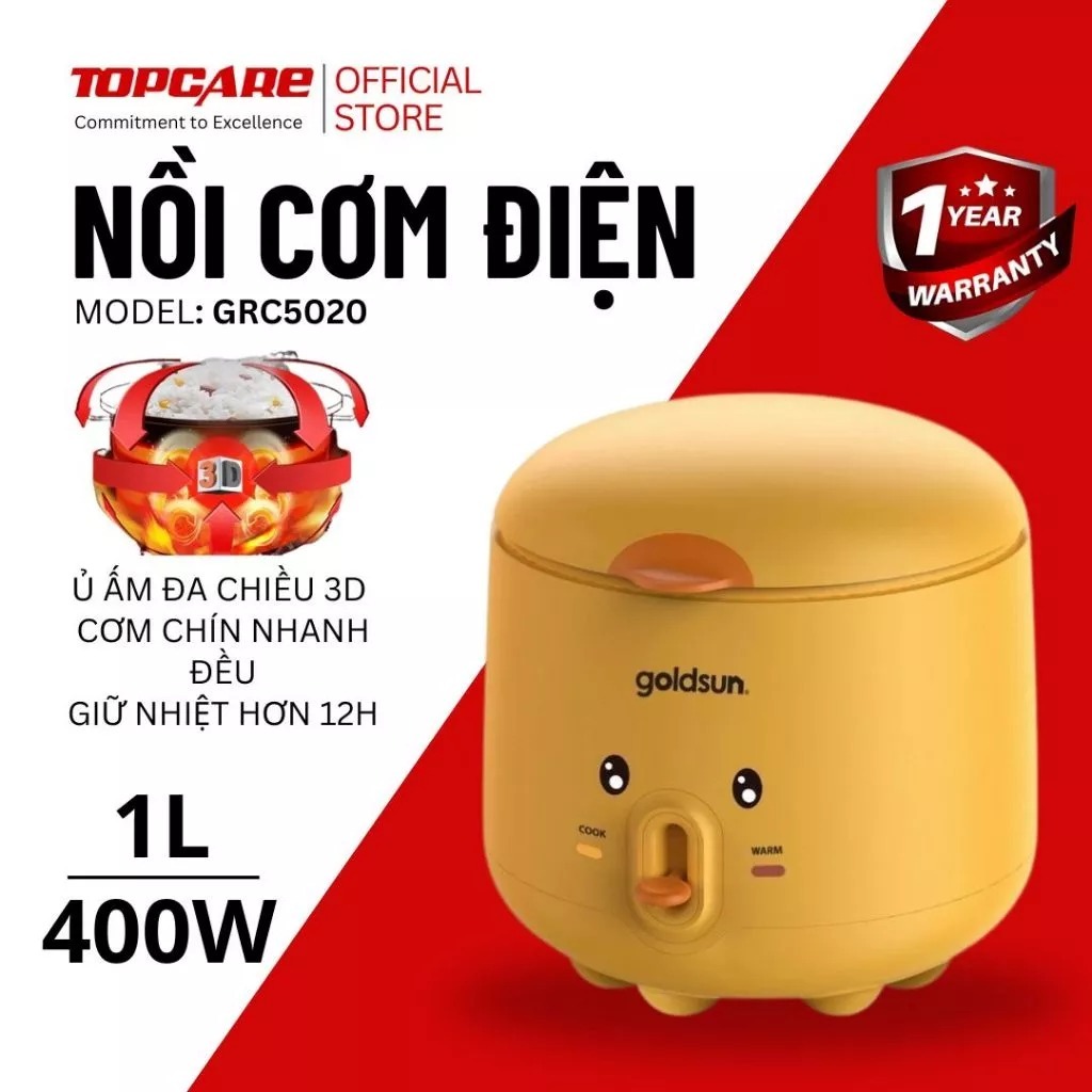 Nồi cơm điện Goldsun GRC5020 dung tích 1L lòng nồi chống dính thiết kế nhỏ gọn nấu nhanh, giữ ấm