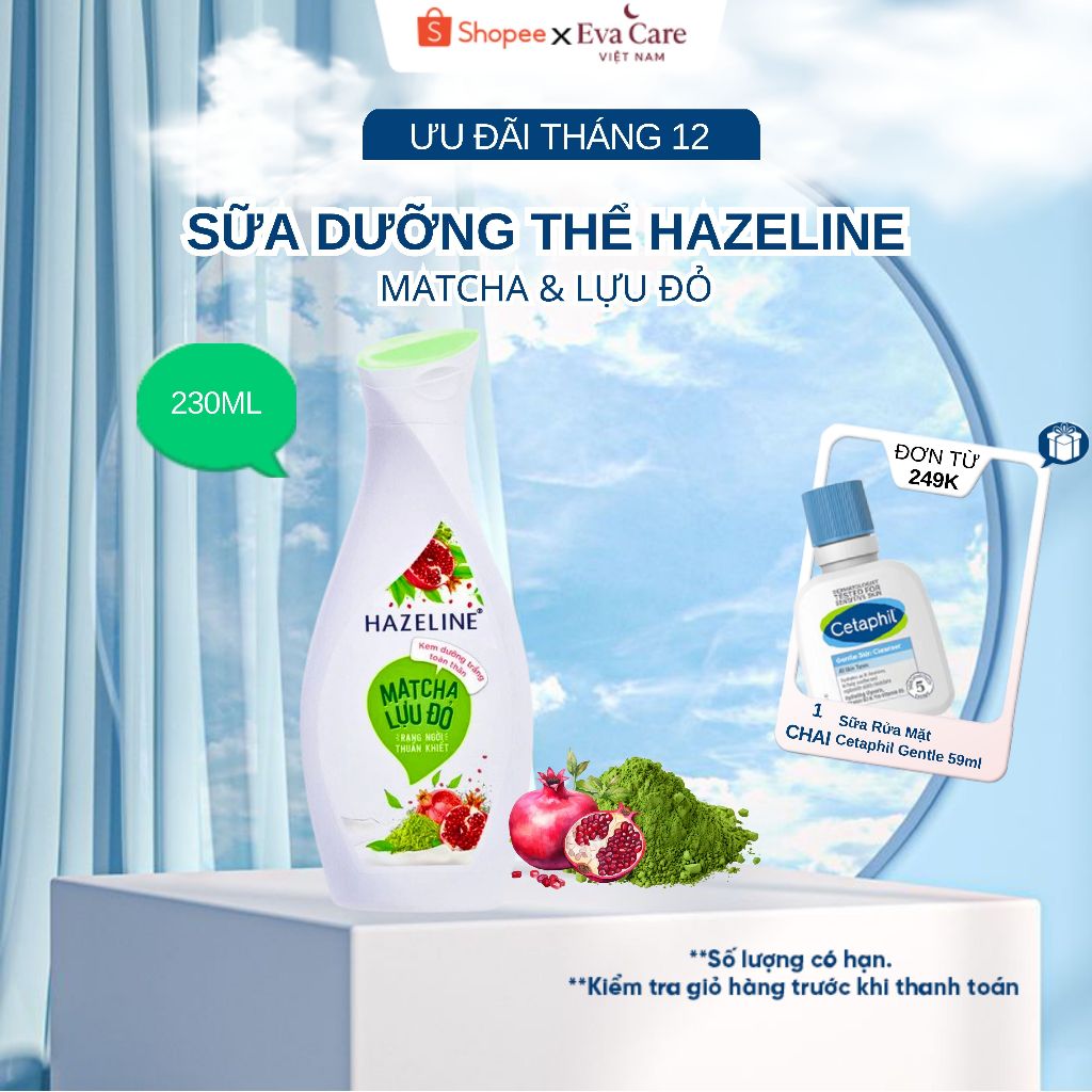 Hazeline Sữa Dưỡng Thể Matcha & Lựu Đỏ 230ml – Dưỡng Da Sáng Mịn Tự Nhiên