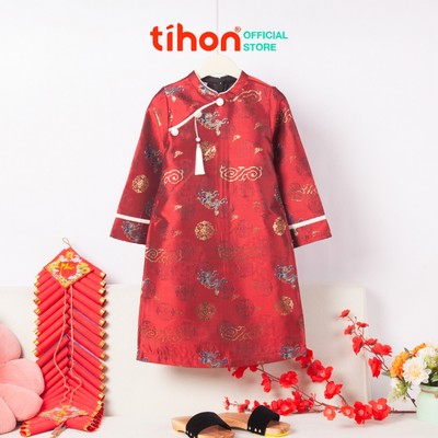 Áo dài cách tân cho bé trai TIHON cao cấp chất liệu gấm họa tiết sắc nét cho bé 13kg -45kg AD0744042