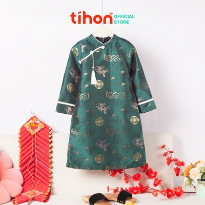 Áo dài tết bé trai TIHON cao cấp hất liệu gấm sang trọng họa tiết sắc nét cho bé AD0744042