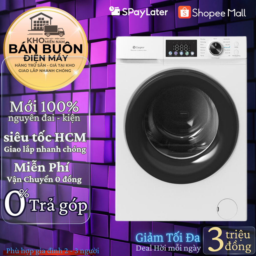 Máy giặt Casper Inverter 8kg WF-D8VWR1 giặt hơi nước, AI Smart, tiết kiệm điện