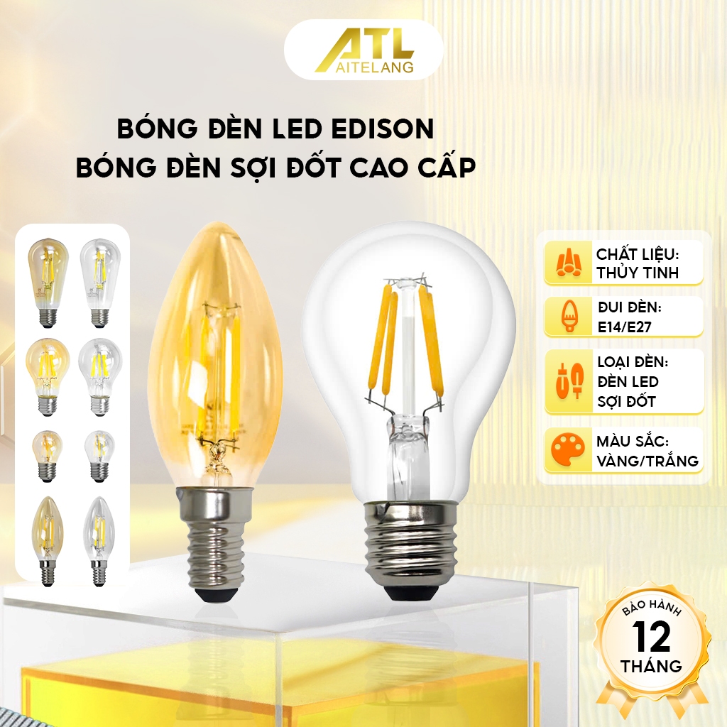 Bóng đèn LED Edison, bóng đèn led sợi đốt cao cấp, trang trí decor vintage, tiết kiệm điện