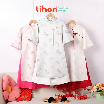 Set áo dài bé gái TIHON cao cấp chất liệu gấm mềm mại họa tiết siêu xinh cho bé SET0744052