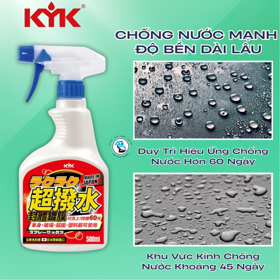 Dung dịch xịt chống bám nước Raku Raku KYK Nhật Bản 500ml siêu trượt nước siêu bền