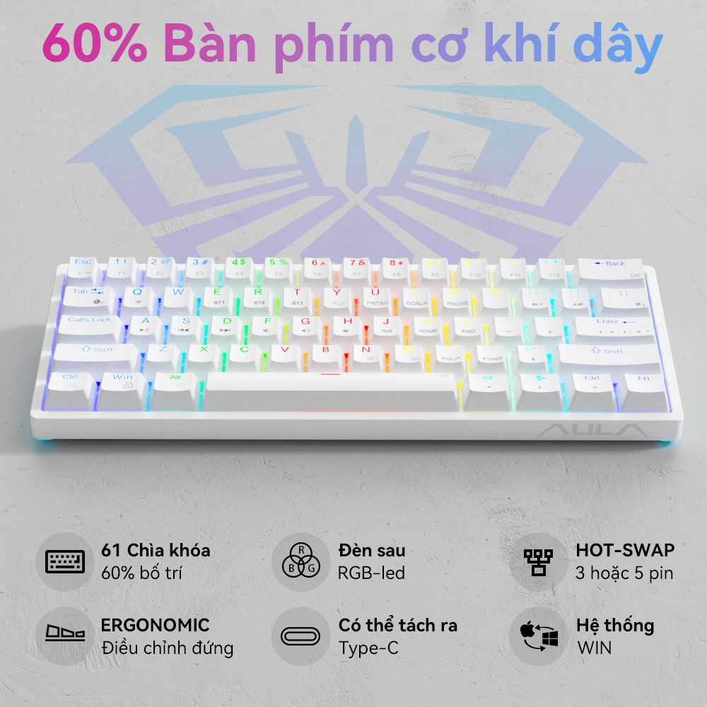 AULA F3261 61 phím Bàn phím cơ khí có dây RGB Bàn phím chơi game nhỏ gọn có thể trao đổi nóng Bàn phím đèn LED | BigBuy360 - bigbuy360.vn