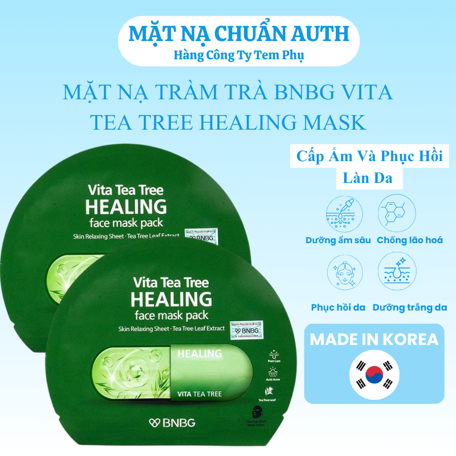 Mặt Nạ Tràm Trà BNBG Vita Tea Tree Healing Mask Hàn Quốc Hộp 10 Miếng