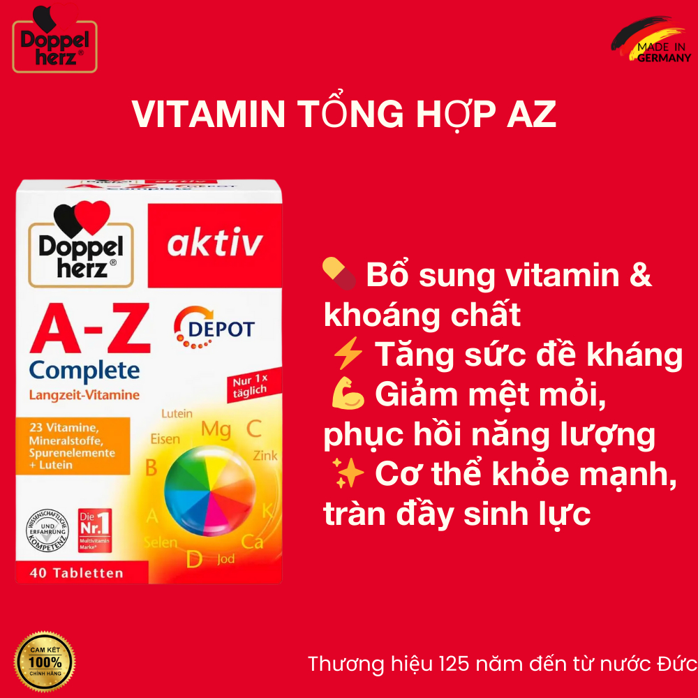 Chính hãng] Vitamin Tổng Hợp AZ Doppelherz Đức – Bổ sung 23 vitamin & khoáng chất, tăng đề kháng, gi