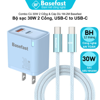 Bộ Sạc Nhanh 30W Type C To Type C Basefast Combo Củ 1-2 Cổng Kèm Dây Dù Cho 15 16 16 và Android