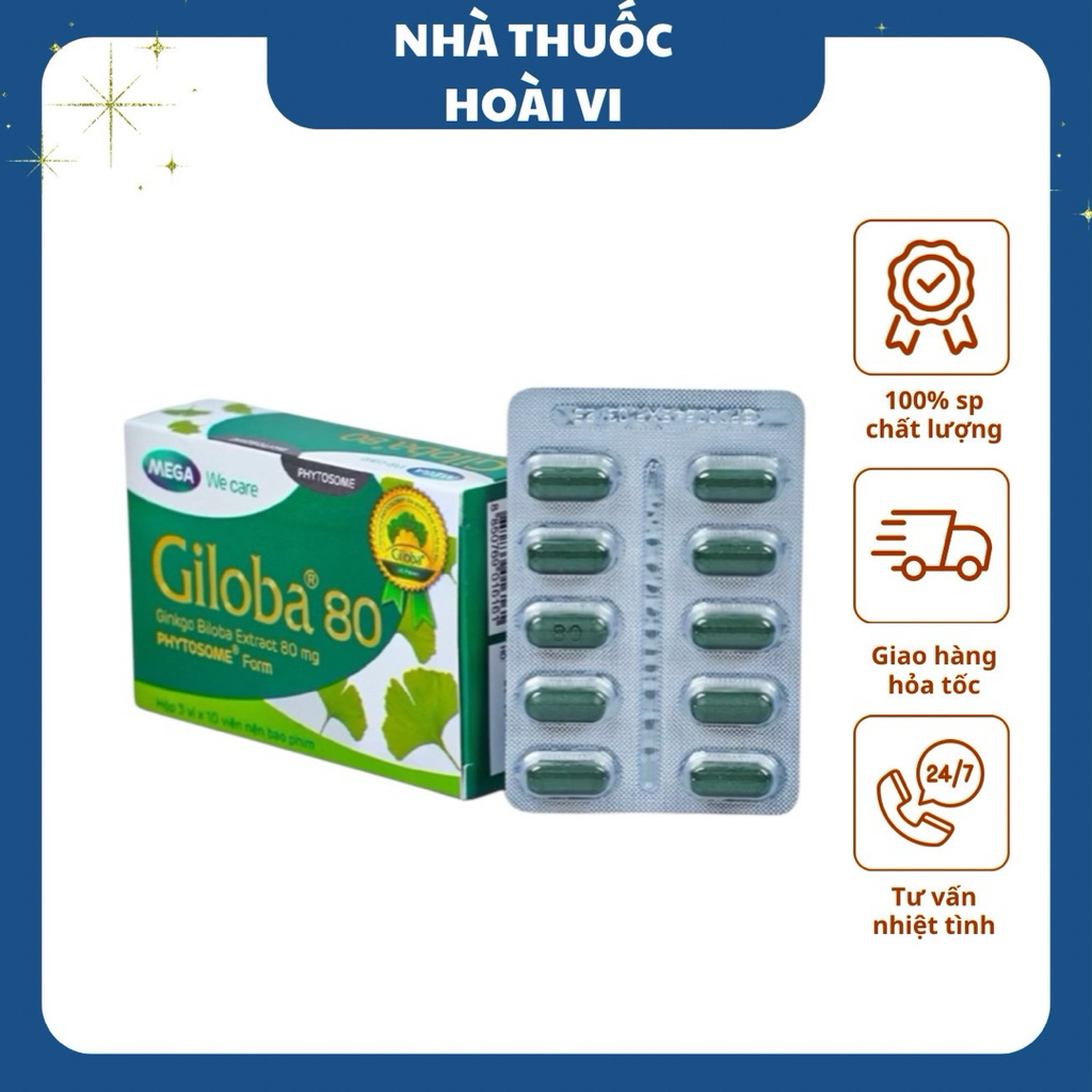 Thực phẩm bảo vệ sức khỏe tăng cường tuần hoàn não, cải thiện trí nhớ Giloba 80 (3 vỉ x 10 viên/hộp)