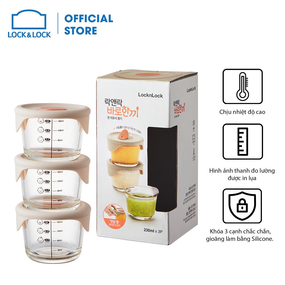 Hộp đựng thức ăn cho bé Lock&Lock có vạch chia 230ml x 3 hộp LLG508S3