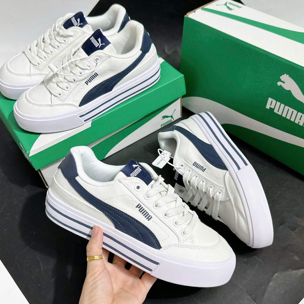 Giày Puma Court Classic Vulc – Sneaker Nam Nữ  Court Vulc Trắng Xanh Navy Best Quality