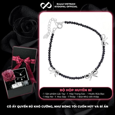 [HCM Hỏa Tốc] Lắc tay bạc nữ KYDOPAL s925 vòng tay hạt đá đen mix charm nơ trơn xinh xắn, cá tính - PAL9C12L26