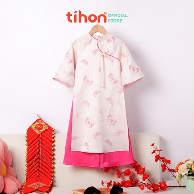 Sét áo dài tết cho bé gái TIHON cao cấp thiết kế truyền thống màu sắc dễ thương SET0744052