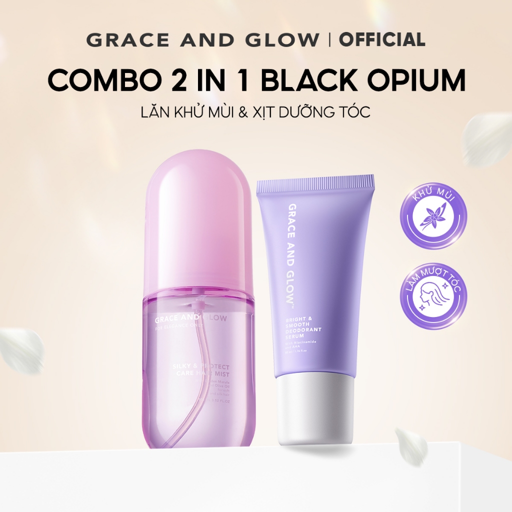 Combo 2in1 Lăn khử mùi và xịt tóc Black Opium Grace and Glow 100ml + 50ml  Hỗ trợ nước hoa thơm lâu