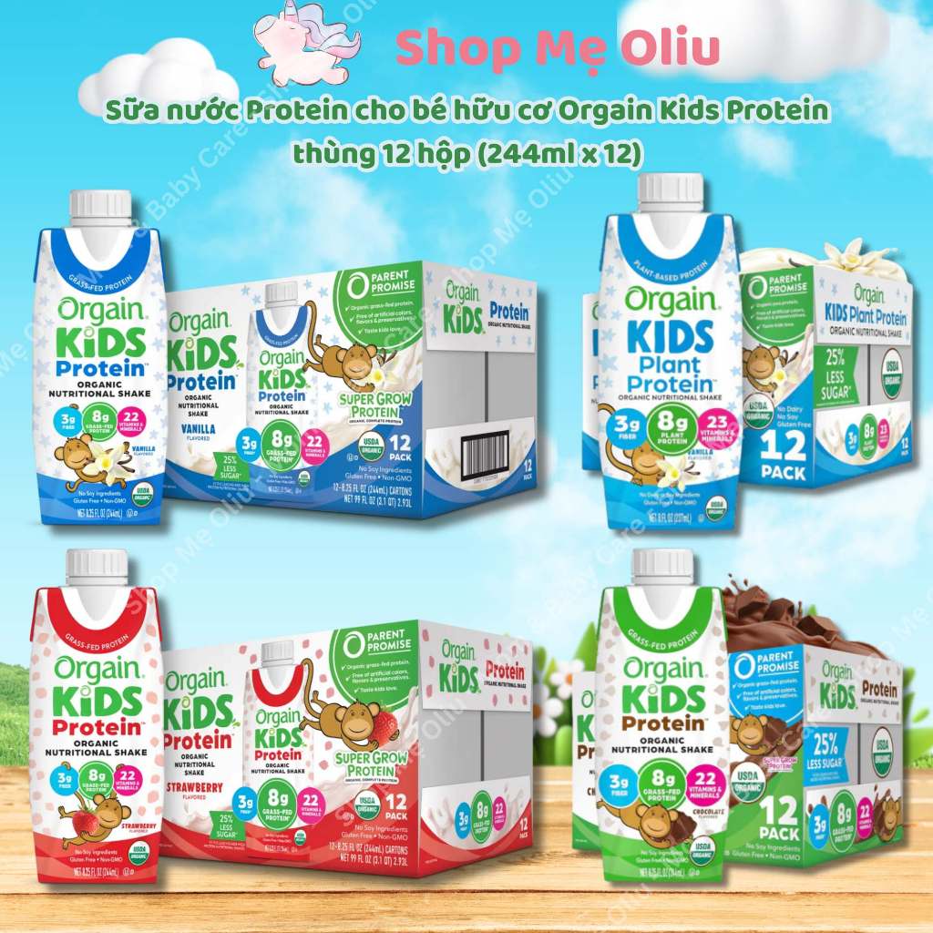 Sữa nước Protein cho bé hữu cơ Orgain Kids Protein thùng 12 hộp (244ml x 12)