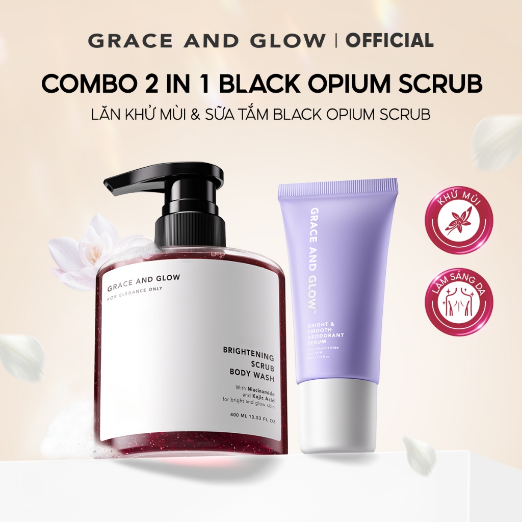   MUA 2 TẶNG 1  Combo sữa tắm trắng da lăn khử mùi body miss Grace and Glow trắng da thơm lâu dưỡng ẩm 400ml+50ml 
