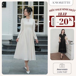   DUY NHẤT 12.12 GIẢM 20K   Váy  Đầm Nữ Dáng Dài Xòe Cổ Tròn Phối Ngọc Công Sở 2 Màu Trắng Kem Đen  Riana Dress  