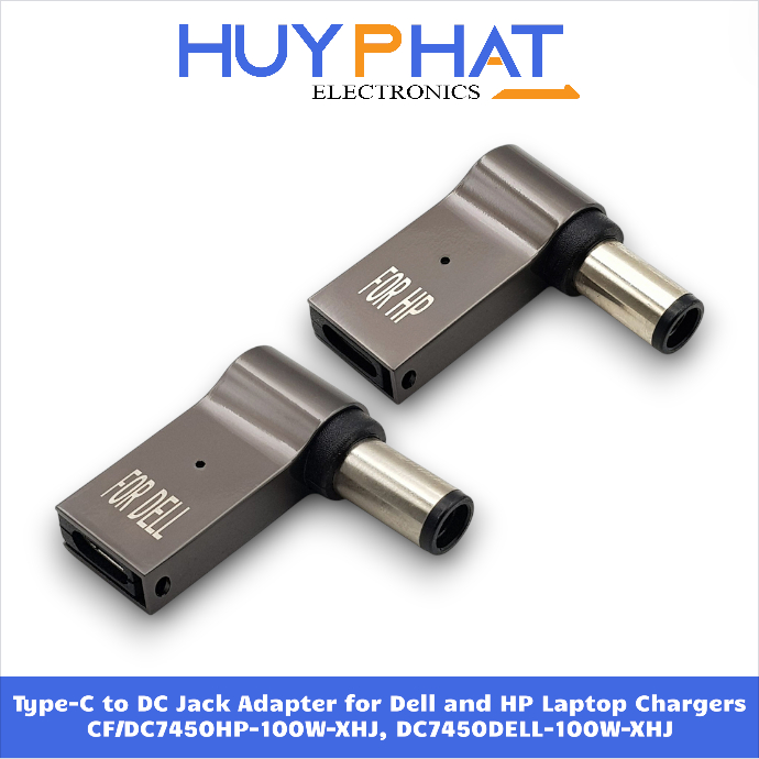 Đầu Chuyển Đổi Sạc Type-C Sang Cổng DC Laptop DELL/HP CF/DC7450HP-100W-XHJ, CF/DC7450DELL-100W-XHJ