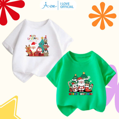 [MỚI] AORE-Áo thun CỘC TAY Merry Christmas, Áo cộc chất cotton Ông Già NOEL mừng giáng sinh cho bé 9-36kg