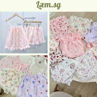 Set bộ đồ ngủ hai dây chất đũi xốp mềm và cotton hàn thoáng mát bốn mùa nhiều họa tiết - LAEM SAIGON