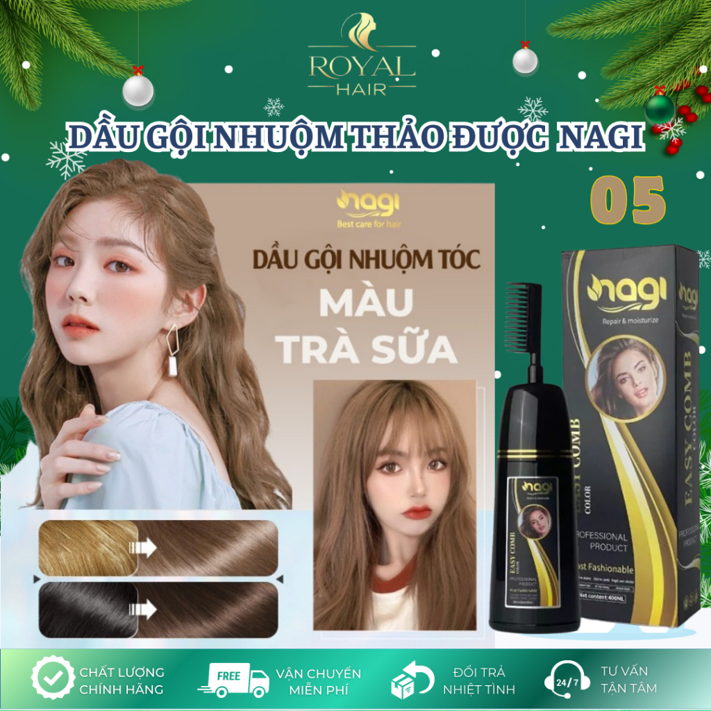 Dầu gội nhuộm tóc màu TRÀ SỮA CREAM-COLORED 05 chiết xuất từ thiên nhiên chai 400ml dầu gội Nagi