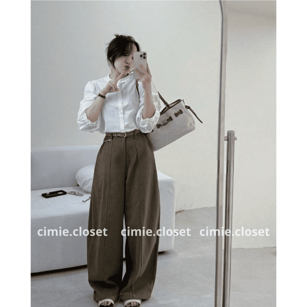 Áo sơ mi nữ dài tay trắng cổ tròn phố bèo cổ tay áo dài tay by Cimie Closet