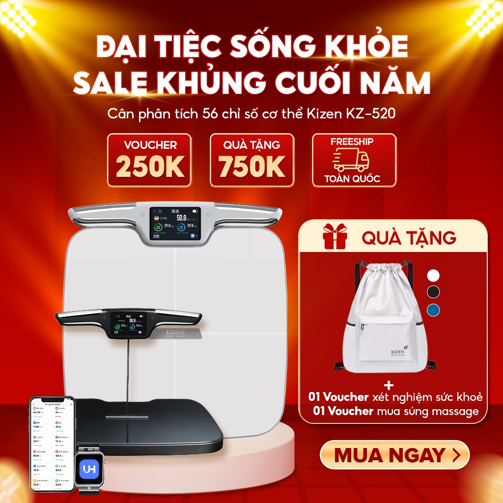 Cân Điện Tử Sức Khỏe Phân Tích 56 Chỉ Số Cơ Thể 8 Cực Kizen KZ-520 Công Nghệ Dual BIA lưỡng tần