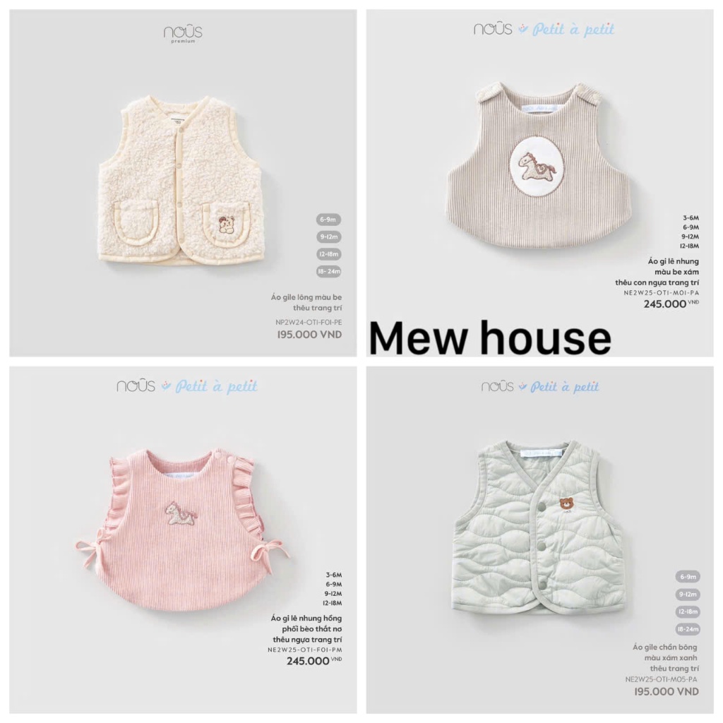 [ Nous gile chần bông 3-18m ] gile chần bông các màu cho bé trai bé gái Nous chính hãng
