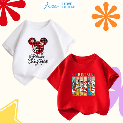 [MỚI] AORE-Áo thun CỘC TAY Disney ngày NOEL, Áo cộc chất cotton Merry Christmas giáng sinh cho bé 9-36kg