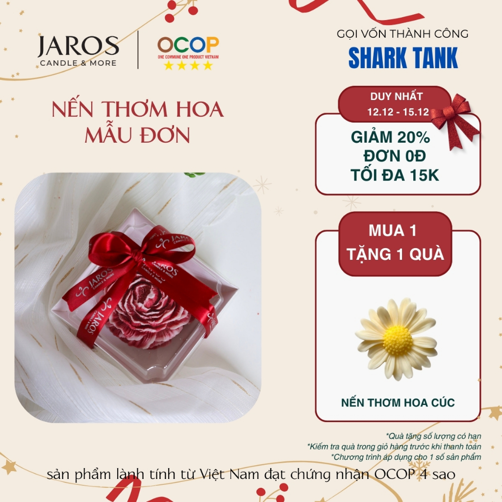 Nến Thơm JAROS CANDLE Tạo Hình Hoa Mẫu Đơn 80g - Hương Thơm Mát Thư Giãn, Quà Tặng Trang Trí