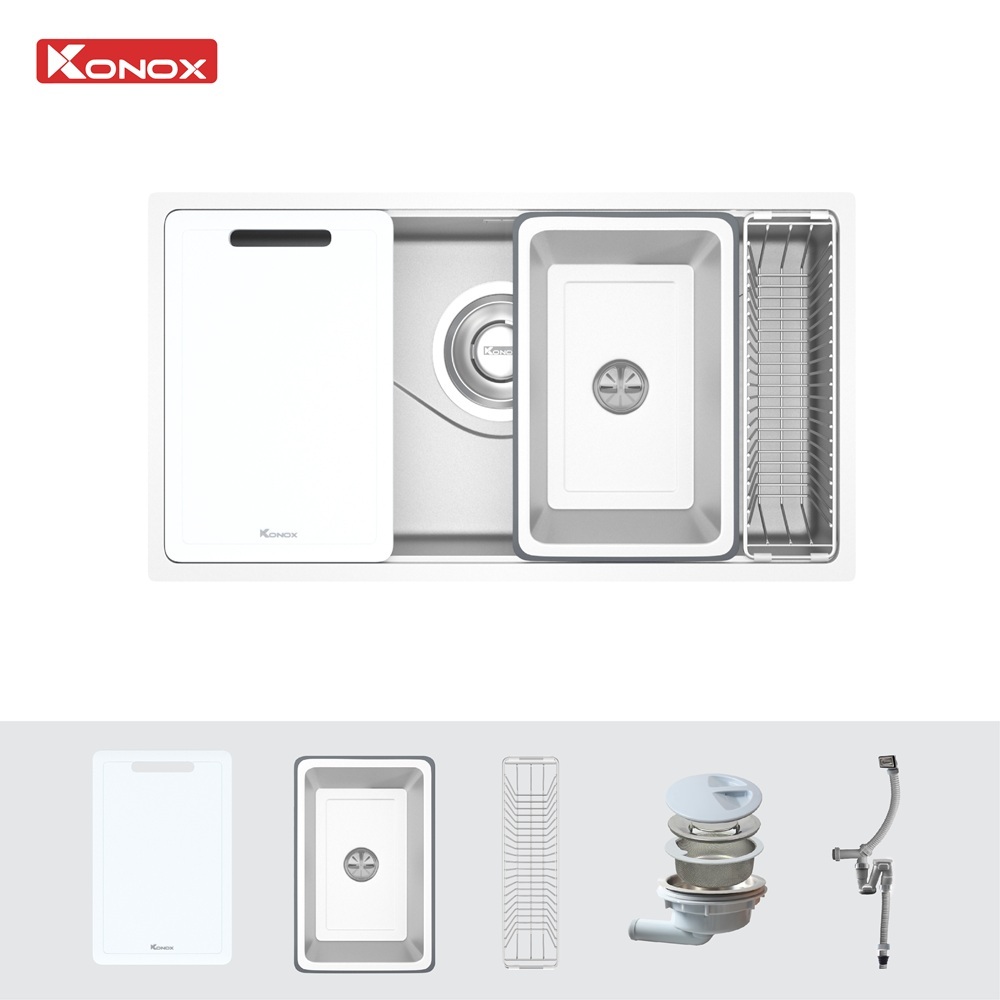 Chậu rửa bát inox 1 hố Konox TARI 8748SM phong cách Nhật bề mặt MỊN - Tổng kho bếp Lê