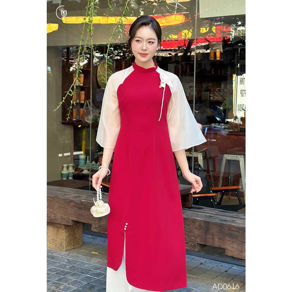 Áo dài cách tân nữ đẹp Giian thiết kế cổ tròn tay loe trẻ trung đính hồ điệp vải trượt cao cấp đi chơi, đi dạy AD0616 | BigBuy360 - bigbuy360.vn