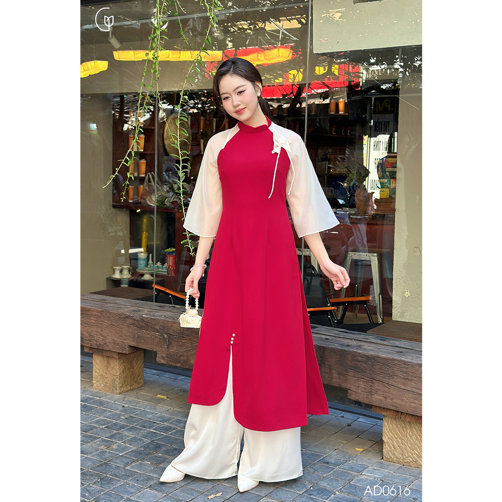 Áo dài cách tân nữ đẹp Giian thiết kế cổ tròn tay loe trẻ trung đính hồ điệp vải trượt cao cấp đi chơi, đi dạy AD0616 | BigBuy360 - bigbuy360.vn