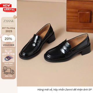  Giày Loafer Penny Nữ Đế Cao 4.5cm Da Bóng Mũi Tròn Phong Cách Công Sở 