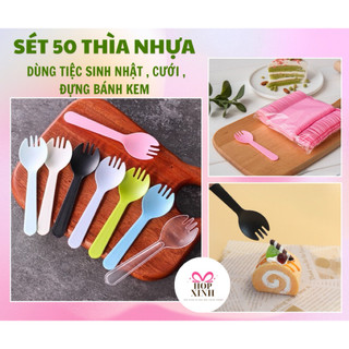 Sét 50 Thìa Nhựa Ăn Bánh Kem Cao Cấp – Nhiều Màu Xinh Xắn | Hộp Xinh
