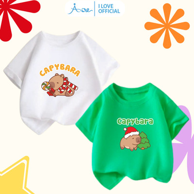 [MỚI] Áo thun cộc tay cho bé AORE, Áo cộc chất cotton in hình CAPYBARA NOEL mừng giáng sinh 9-36kg