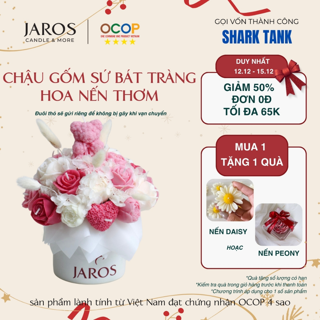 Chậu Hoa Nến Thơm Gốm JAROS CANDLE Hương Thơm Thanh Lịch Thư Giãn Tinh Thần - Quà tặng đối tác, sinh