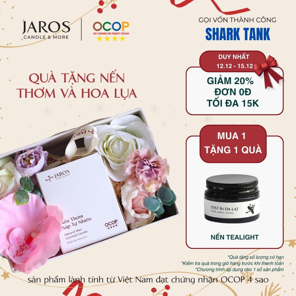 [Tặng Thư Viết Tay] Set Quà Tặng Nến Thơm Sáp Tự Nhiên JAROS CANDLE Lành Tính Kèm Hoa Lụa