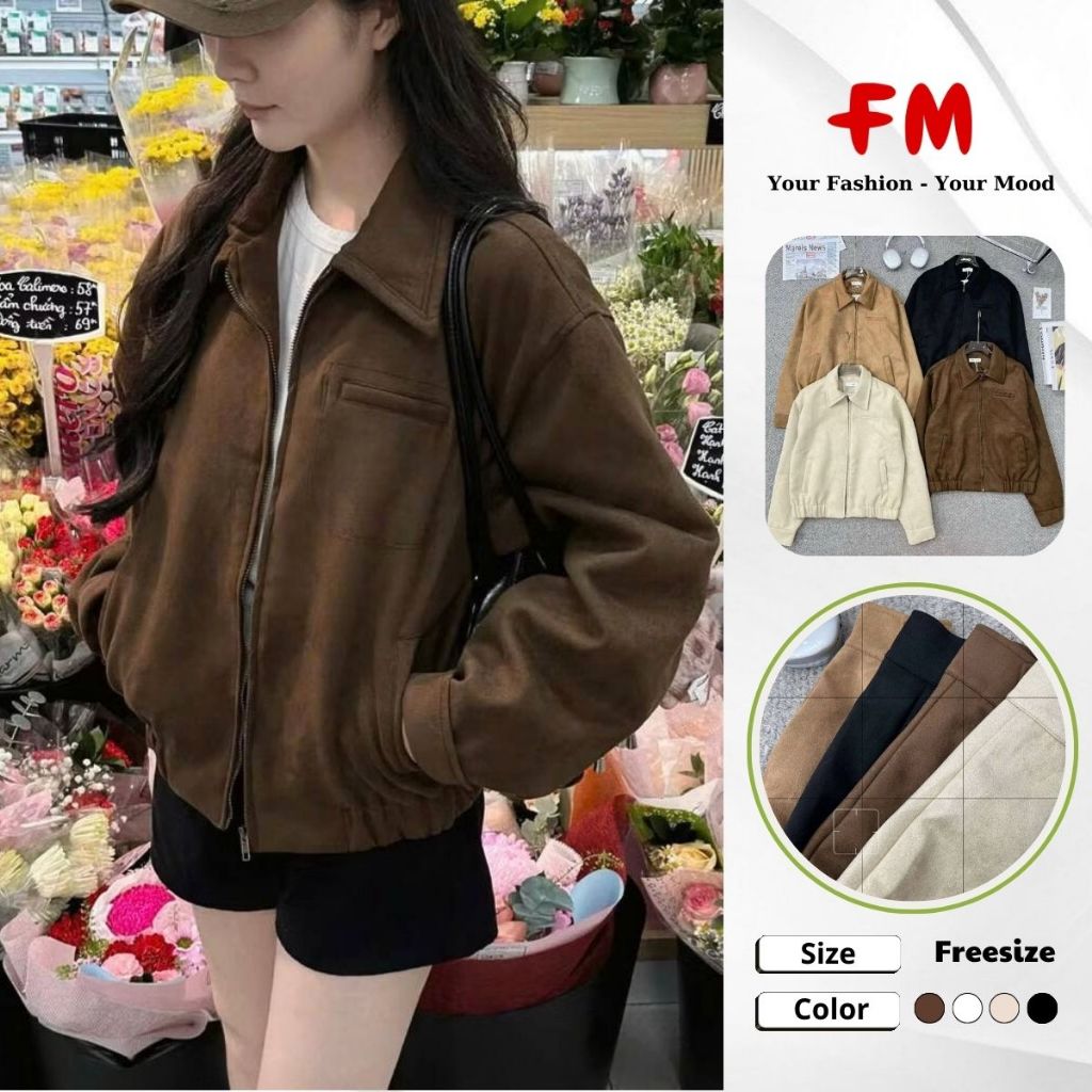 Áo Khoác Da Nữ Trơn Cổ Bẻ Bo Lai 1 Túi FMSTYLE Thời Trang Cá Tính 25101050