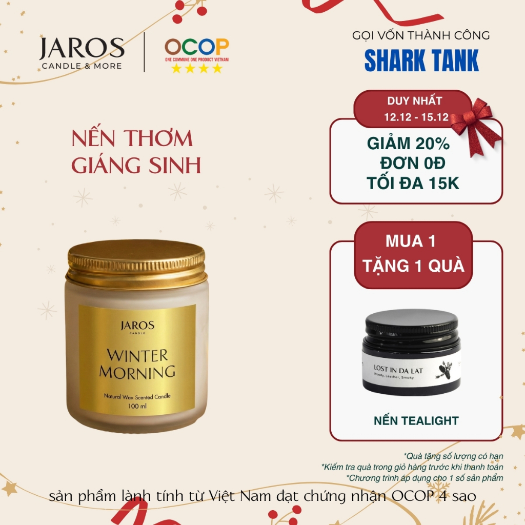 Nến thơm Phiên bản Giáng sinh, decor Noel, sáp tự nhiên lành tính 100ml JAROS Candle