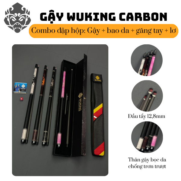 Bộ Cơ Bida Cá Nhân WUKING CARBON  - Gậy Đánh Chuẩn Xác Với Đầu Tẩy Cao Cấp