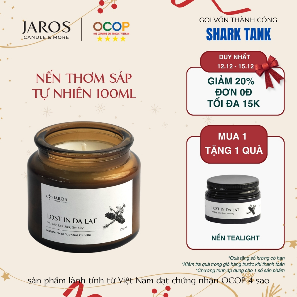 Nến Thơm Sáp Tự Nhiên JAROS CANDLE Hương dịu nhẹ Giảm Căng Thẳng, Tạo Không Gian Thư Thái 100ml