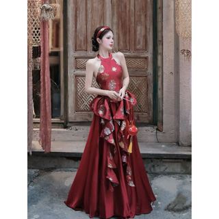  P301 - Set yếm gấm tua rua  họa tiết phối chân váy lụa Tết yếm đỏ trung thu tiểu thư sang chảnh 