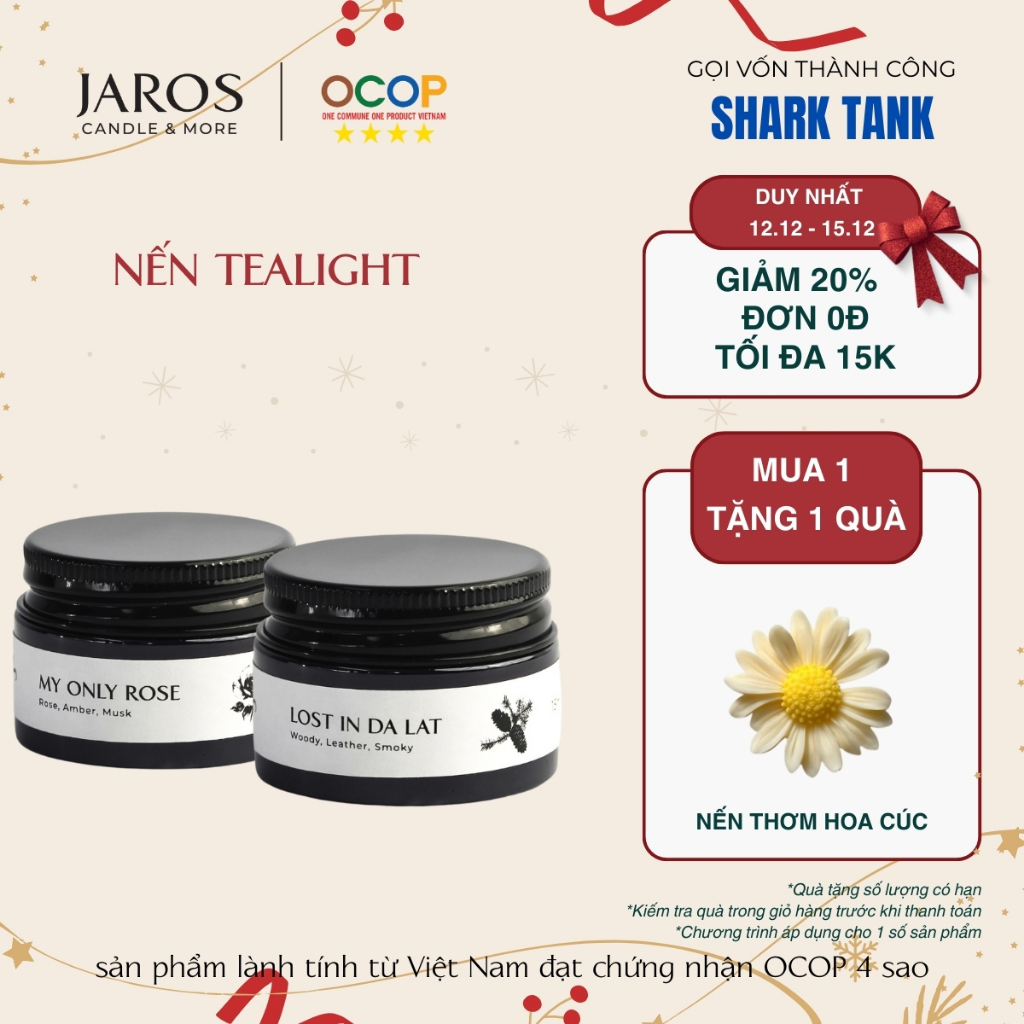 [Bao bì mới] Nến Thơm Lành Tính JAROS CANDLE TEALIGHT Từ Sáp Tự Nhiên OCOP 4 Sao Hương Thư Giãn