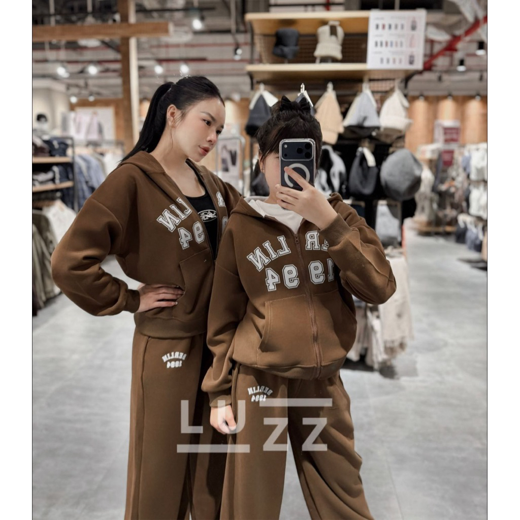 H2 Set Nỉ Bé Gái Berlin 1994 Áo Hoodie Zip Mix Quần Suông Form Rộng - Linhluzz Shop Thời Trang Bé Gá