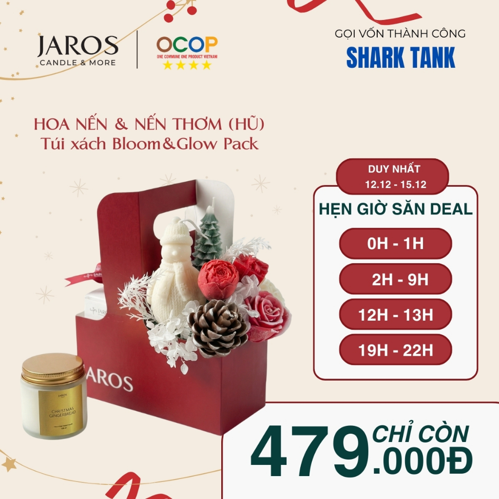 Túi hai ngăn nến Noel & Nến hũ 100ml JAROS Candle X'MAS BLOOM