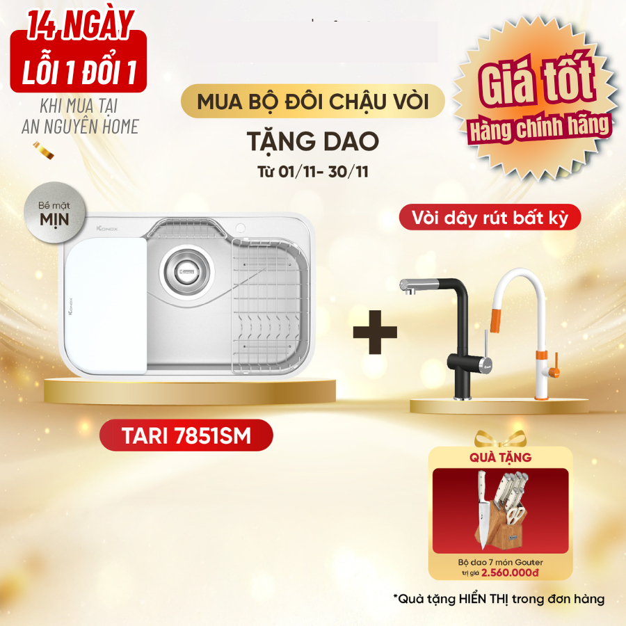 Chậu rửa bát bề mặt mịn Konox Tari 7851SM hàng chính hãng
